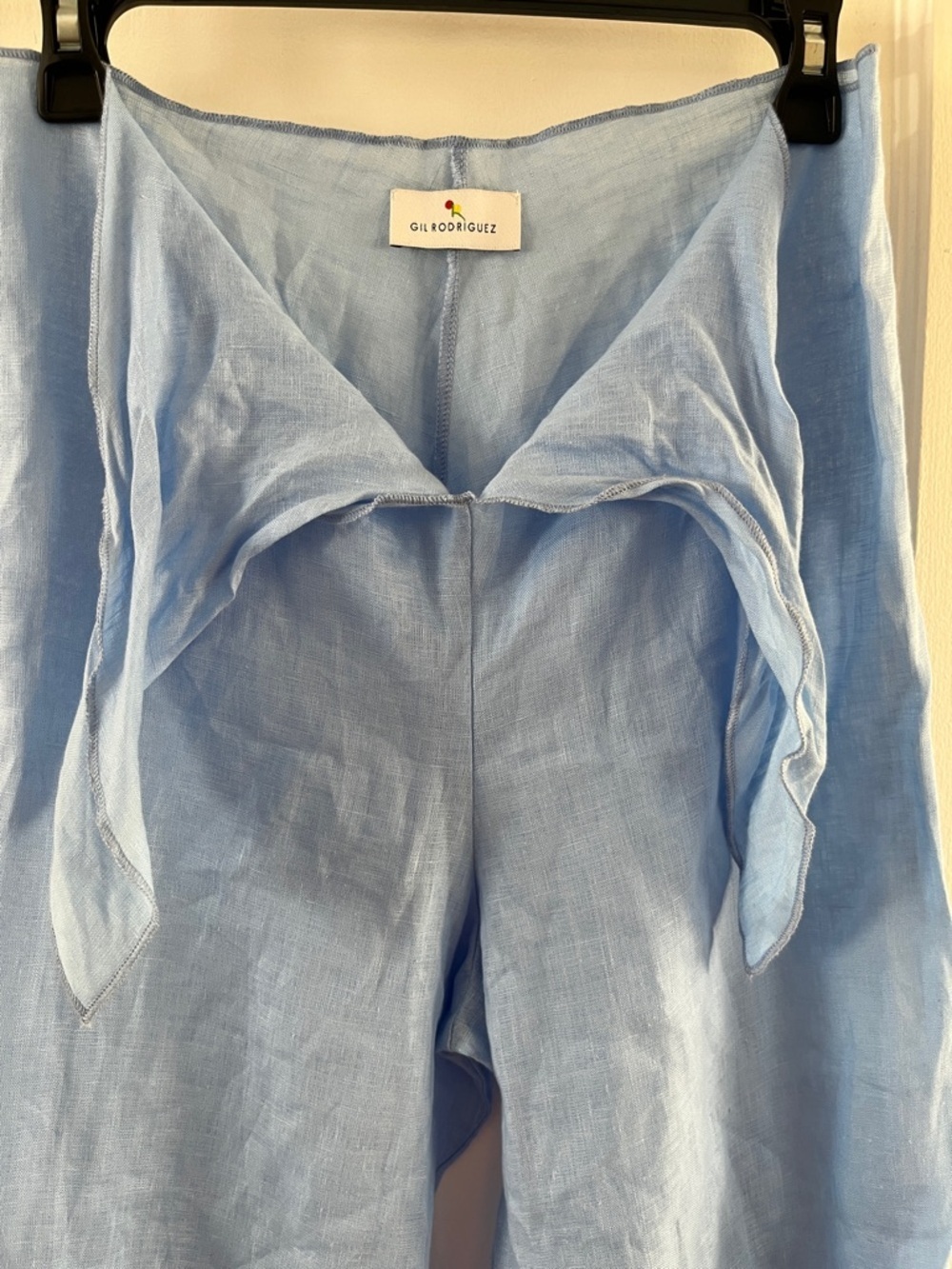 Gil Rodriguez Blue 100% Linen Wide Leg Pants Tie Waist Size XS - Picture 13 of 17